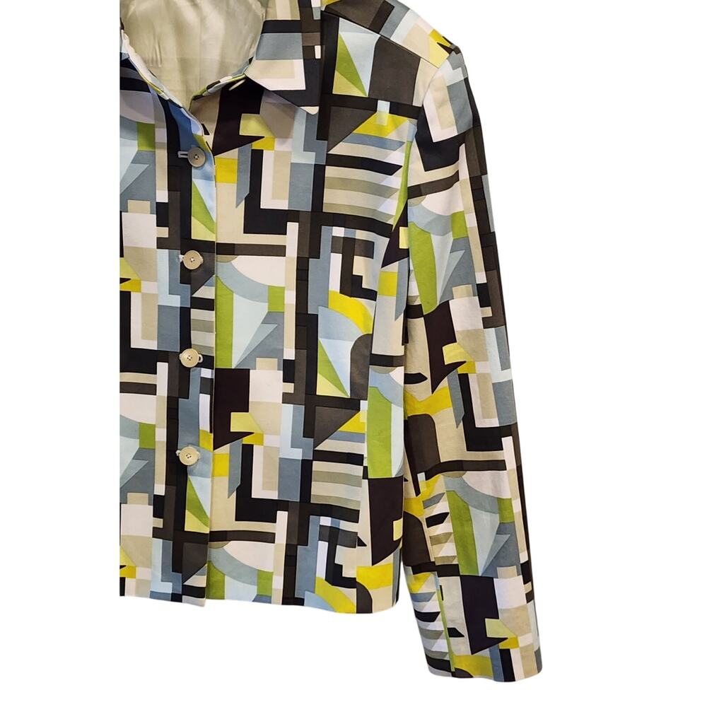 Mod Art Jacket Chartreuse Geometric Blazer Womens 14 Linda Allard Ellen Tracy - Picture 6 of 14